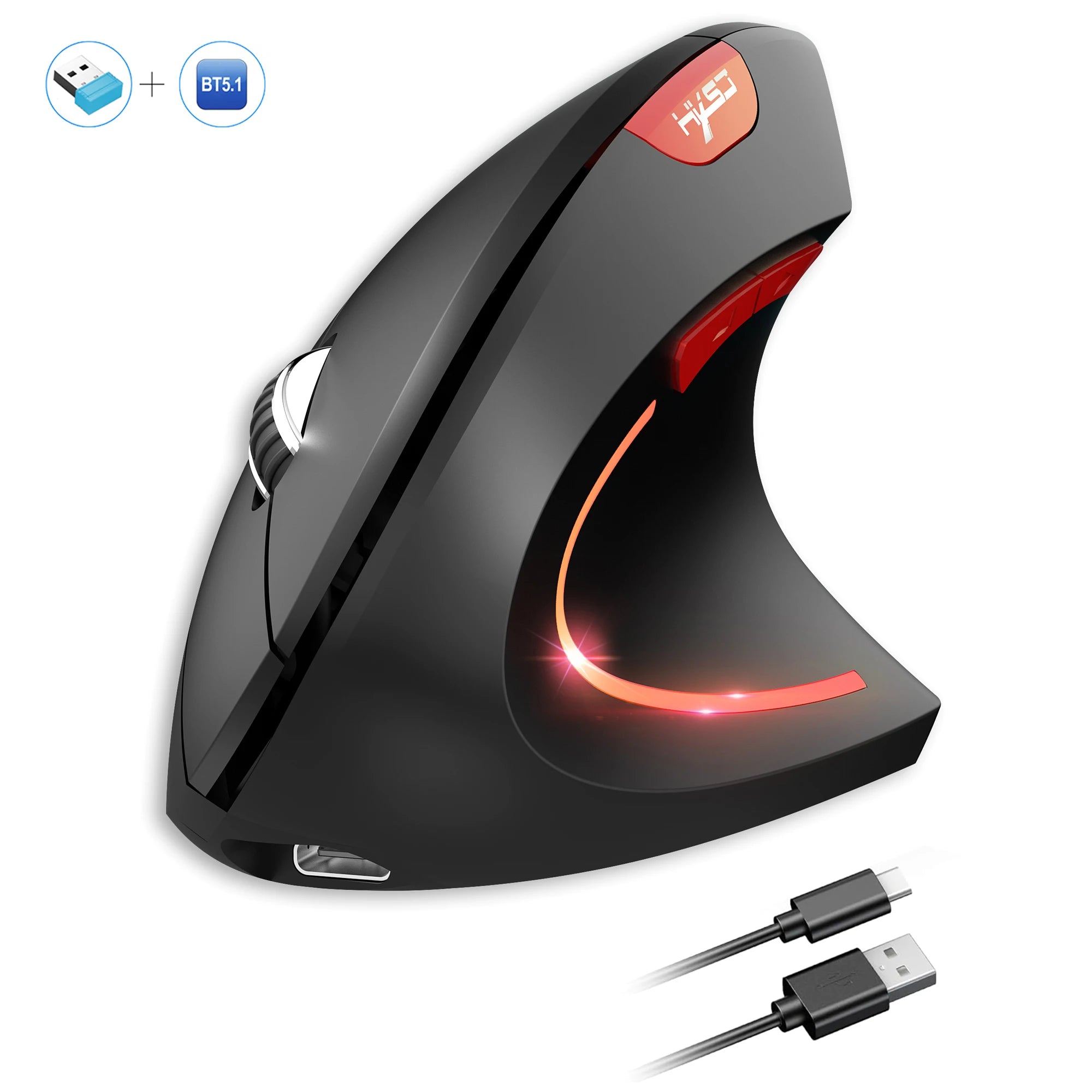 HXSJ Dual-Mode Vertical Mouse – Ergonomic & Rechargeable (2400 DPI)