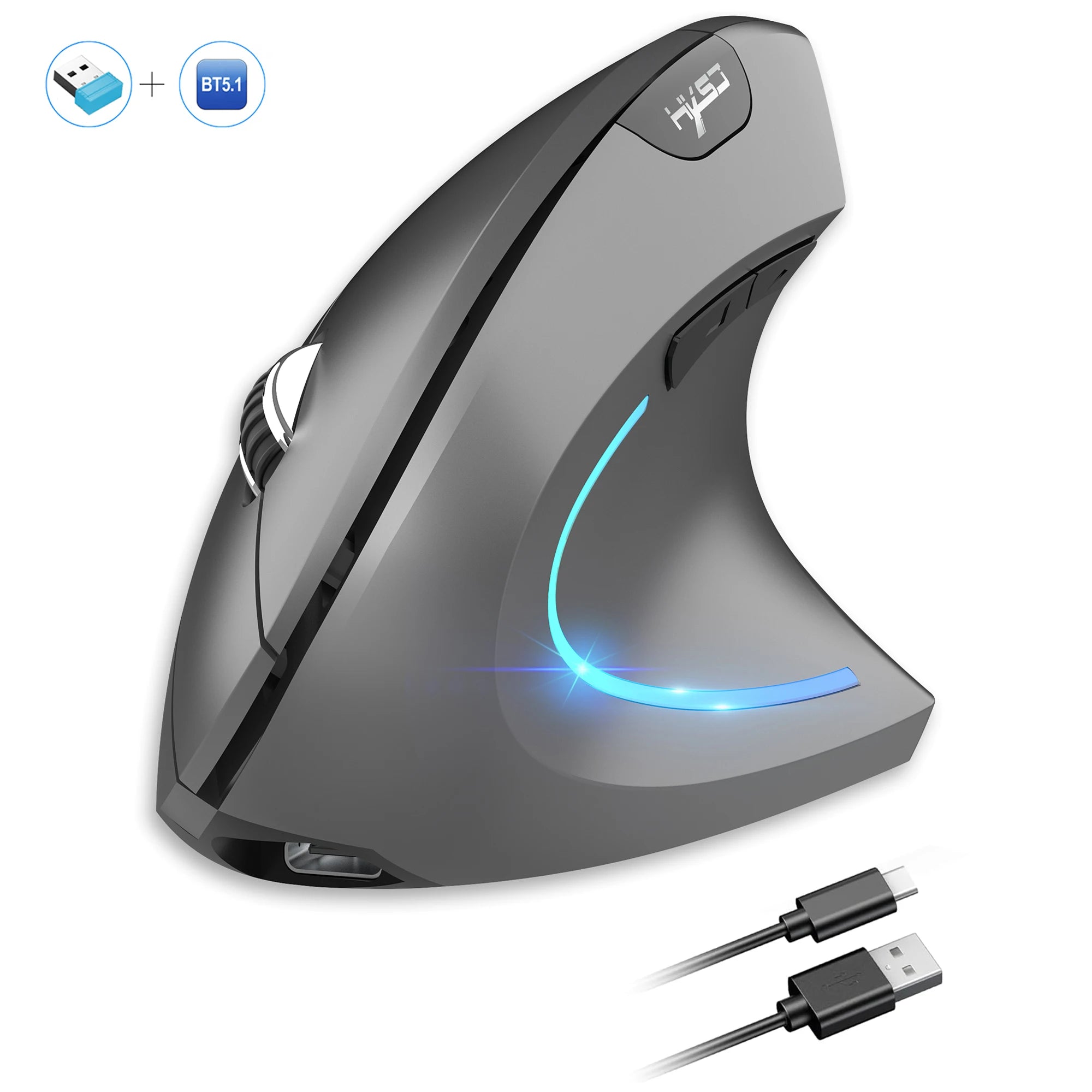 HXSJ Dual-Mode Vertical Mouse – Ergonomic & Rechargeable (2400 DPI)