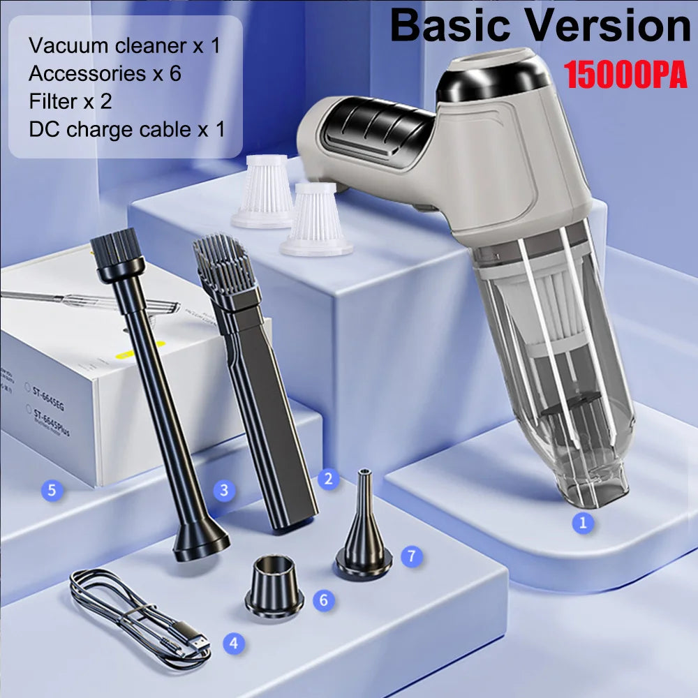 Wireless Car Vacuum – 2-in-1 Strong Suction Handheld Cleaner