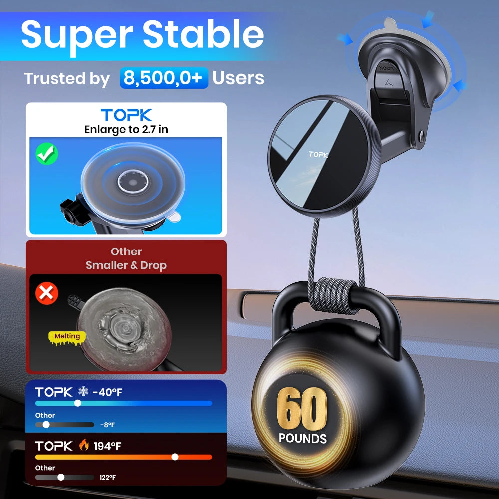 TOPK MagSafe Car Phone Holder – Strong Suction Mount
